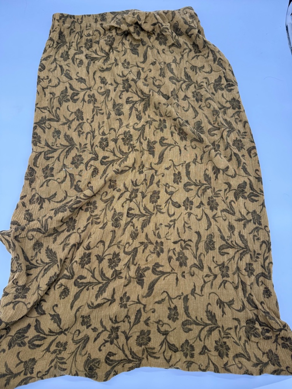 Boho cottagecore Natural Reflections Floral Maxi Skirt in olive and dark green